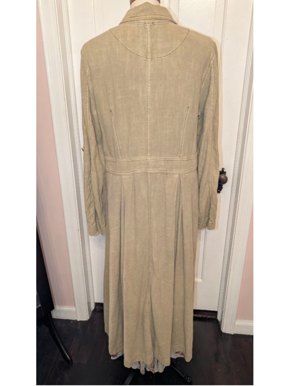 Free People Rainz Duster Jacket Linen Viscose Long Trench Coat Pockets Size Smal - Picture 4 of 9